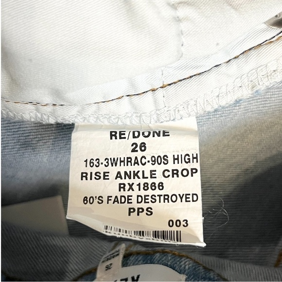 NWT RE/DONE 90s‎ High Waist Distressed Denim Ripped Knee Ankle Crop Jeans 26 - Picture 9 of 9